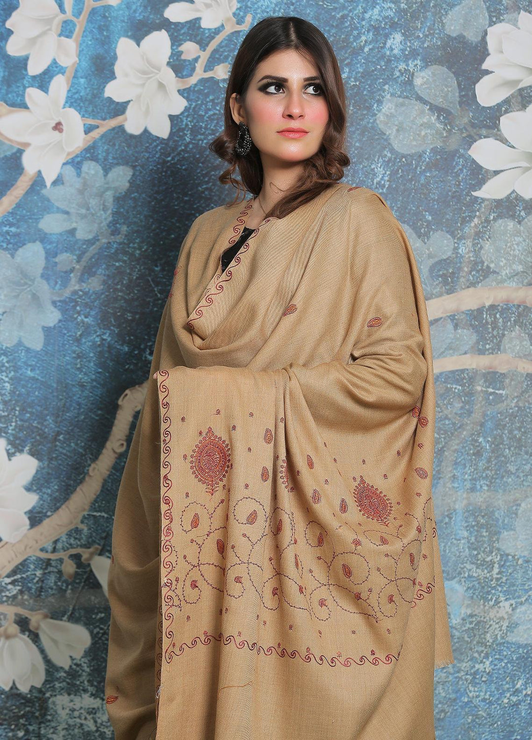 Sanaulla Exclusive Range Pashmina Shawl SU21PP AKP-34 Brown-2 Pure Pashmina Shawls