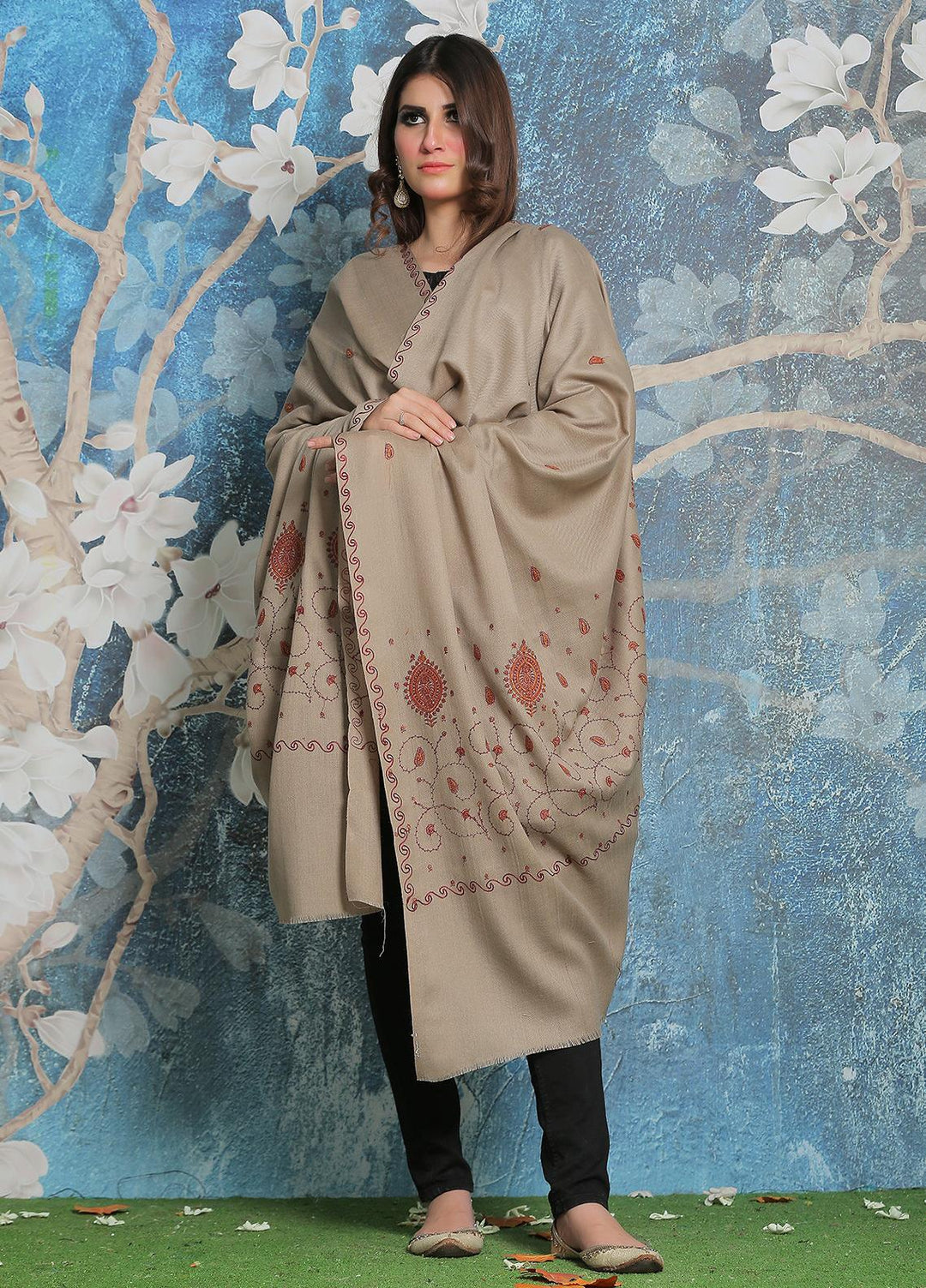 Sanaulla Exclusive Range Pashmina Shawl SU21PP AKP-34 Grey Pure Pashmina Shawls