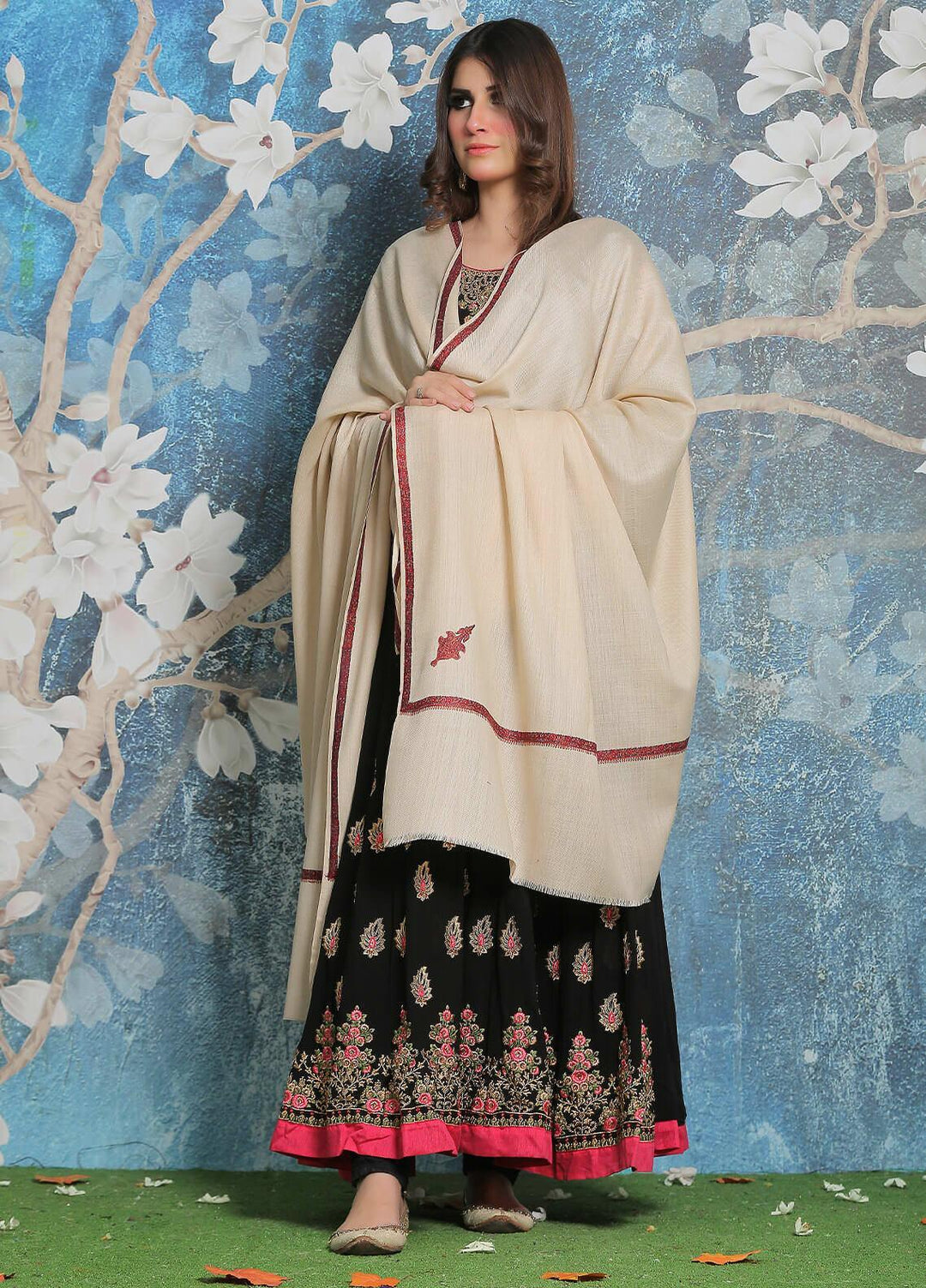 Sanaulla Exclusive Range Pashmina Shawl SU21PP AKP-36 Fawn-2 Pure Pashmina Shawls