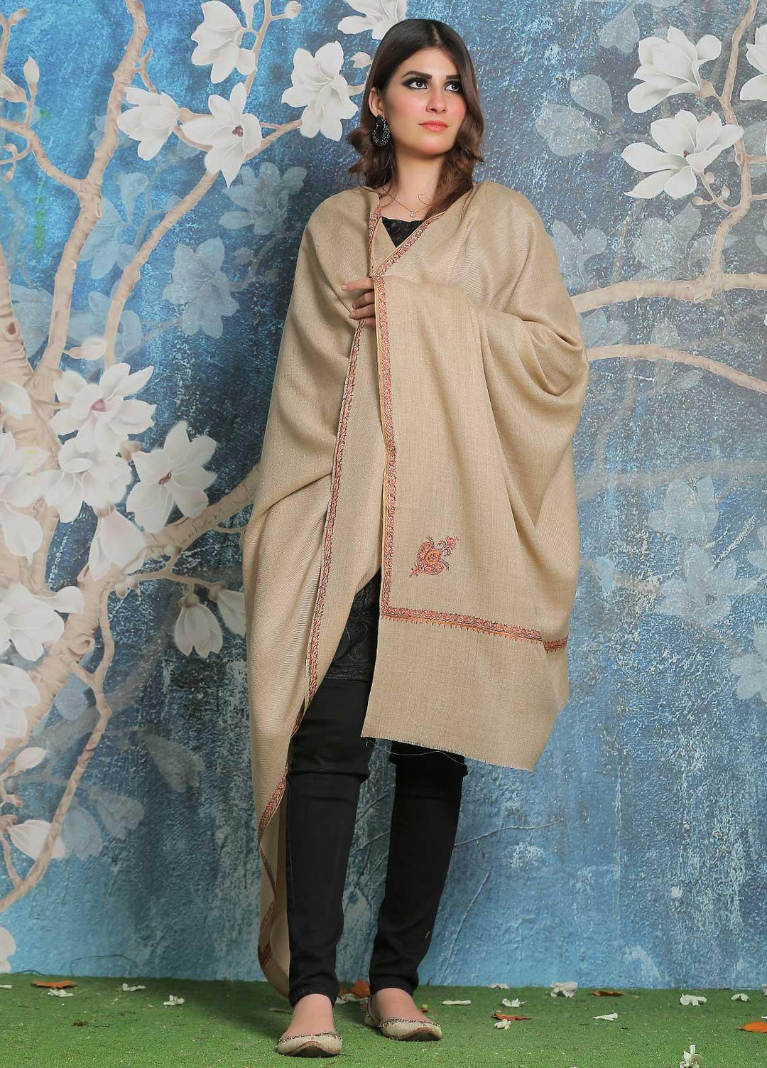 Sanaulla Exclusive Range Pashmina Shawl SU21PP MIR-38 Fawn 1 Pure Pashmina Shawls