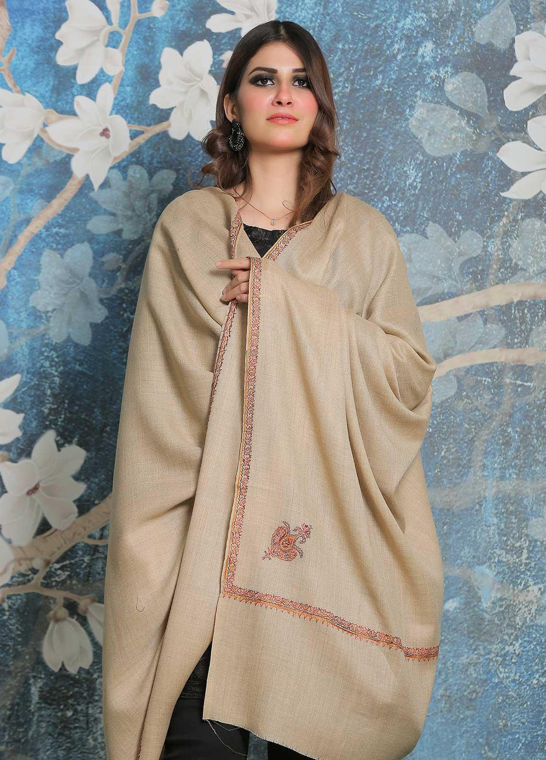Sanaulla Exclusive Range Pashmina Shawl SU21PP MIR-38 Fawn 1 Pure Pashmina Shawls