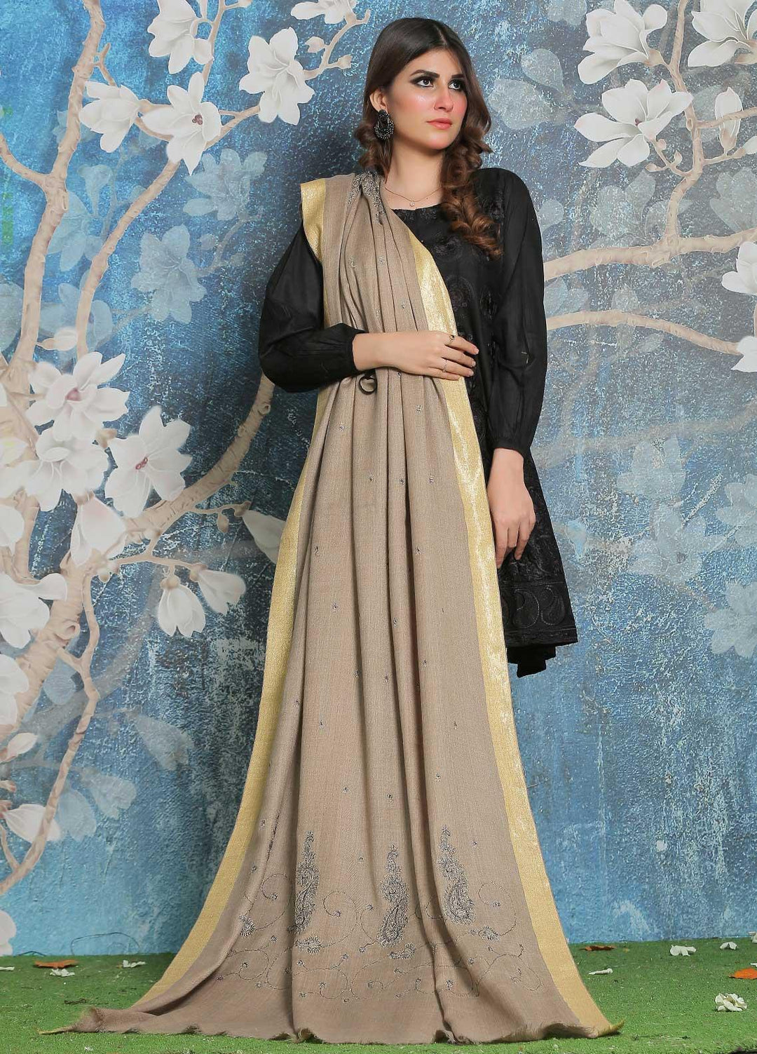 Sanaulla Exclusive Range Pashmina Shawl SU21PP MIR-41 Grey 1 Pure Pashmina Shawls