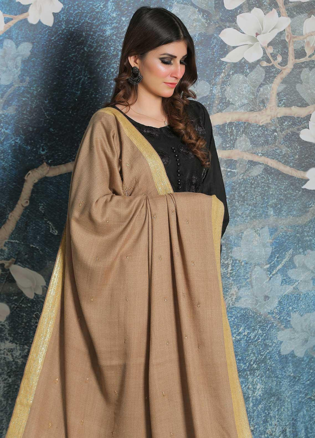 Sanaulla Exclusive Range Pashmina Shawl SU21PP MIR-41 Brown 1 Pure Pashmina Shawls