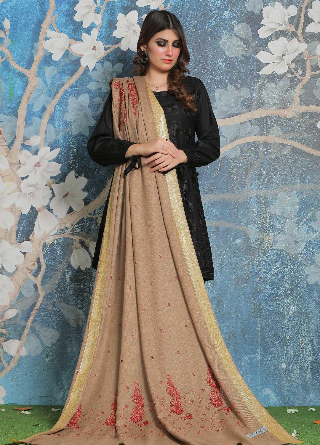 Sanaulla Exclusive Range Pashmina Shawl SU21PP MIR-41 Brown 3 Pure Pashmina Shawls