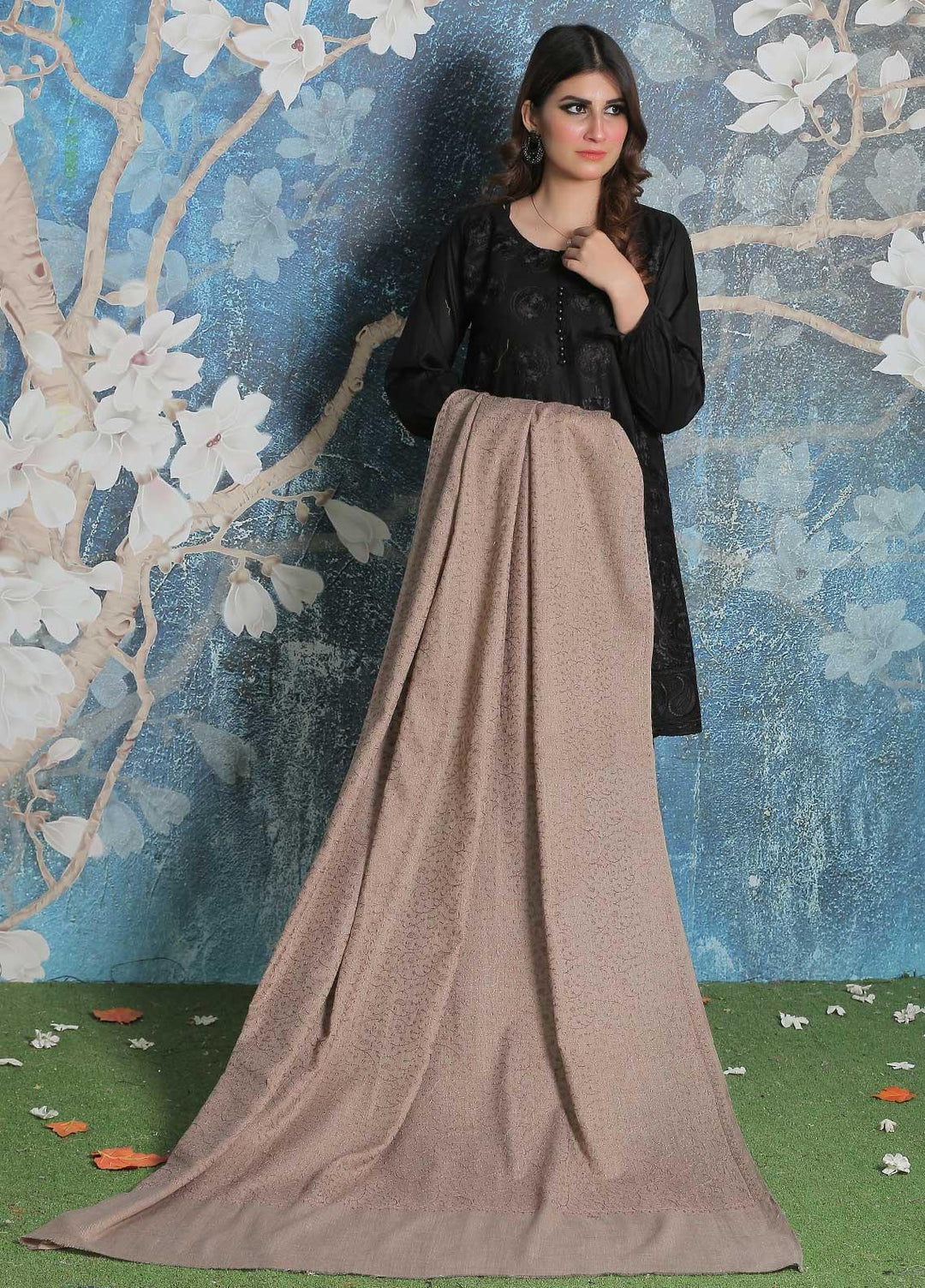 Sanaulla Exclusive Range Pashmina Shawl SU21PP AKP-01 Fawn-3 Pure Pashmina Shawls