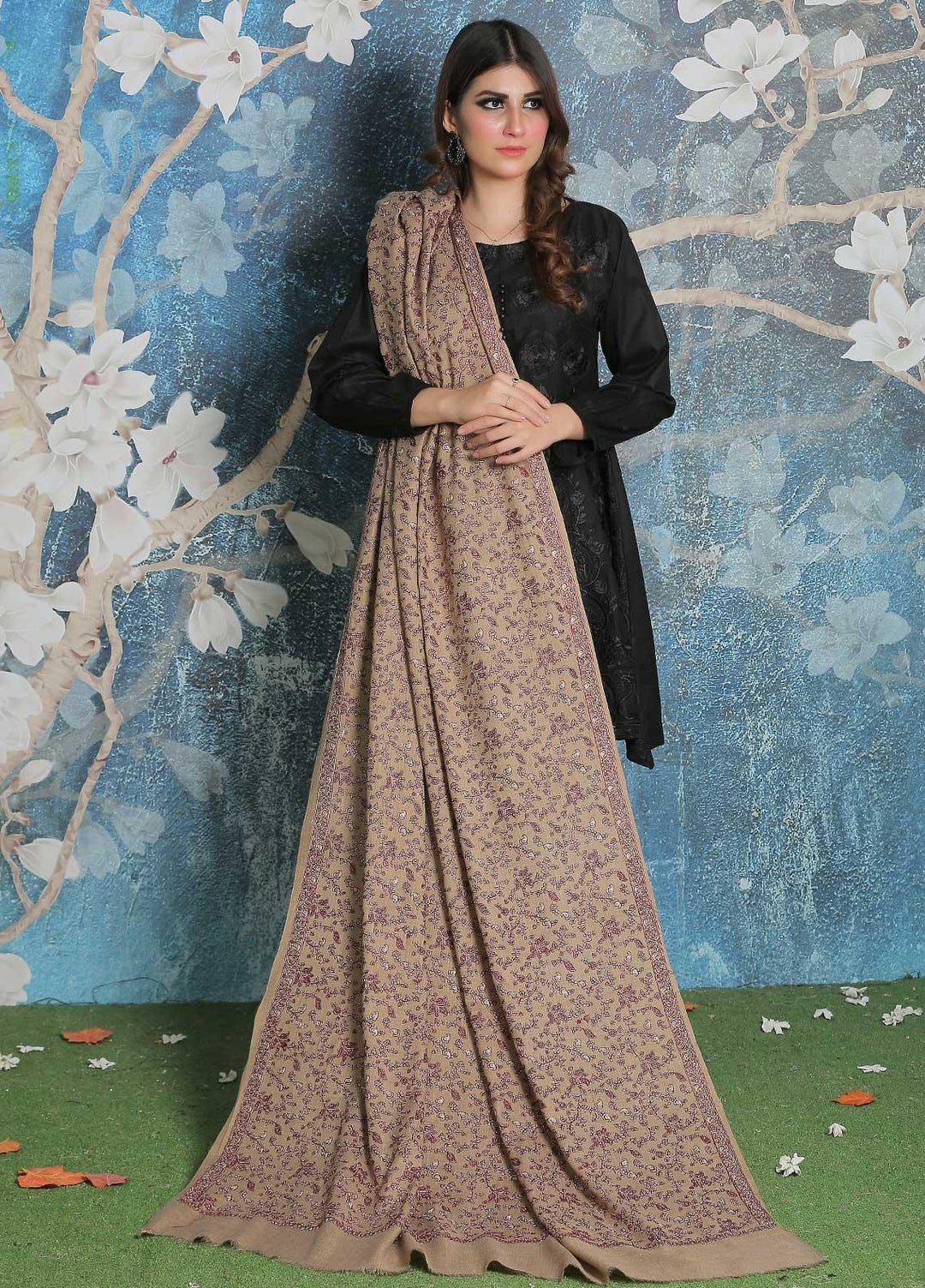 Sanaulla Exclusive Range Pashmina Shawl SU21PP AKP-11 Fawn-3 Pure Pashmina Shawls