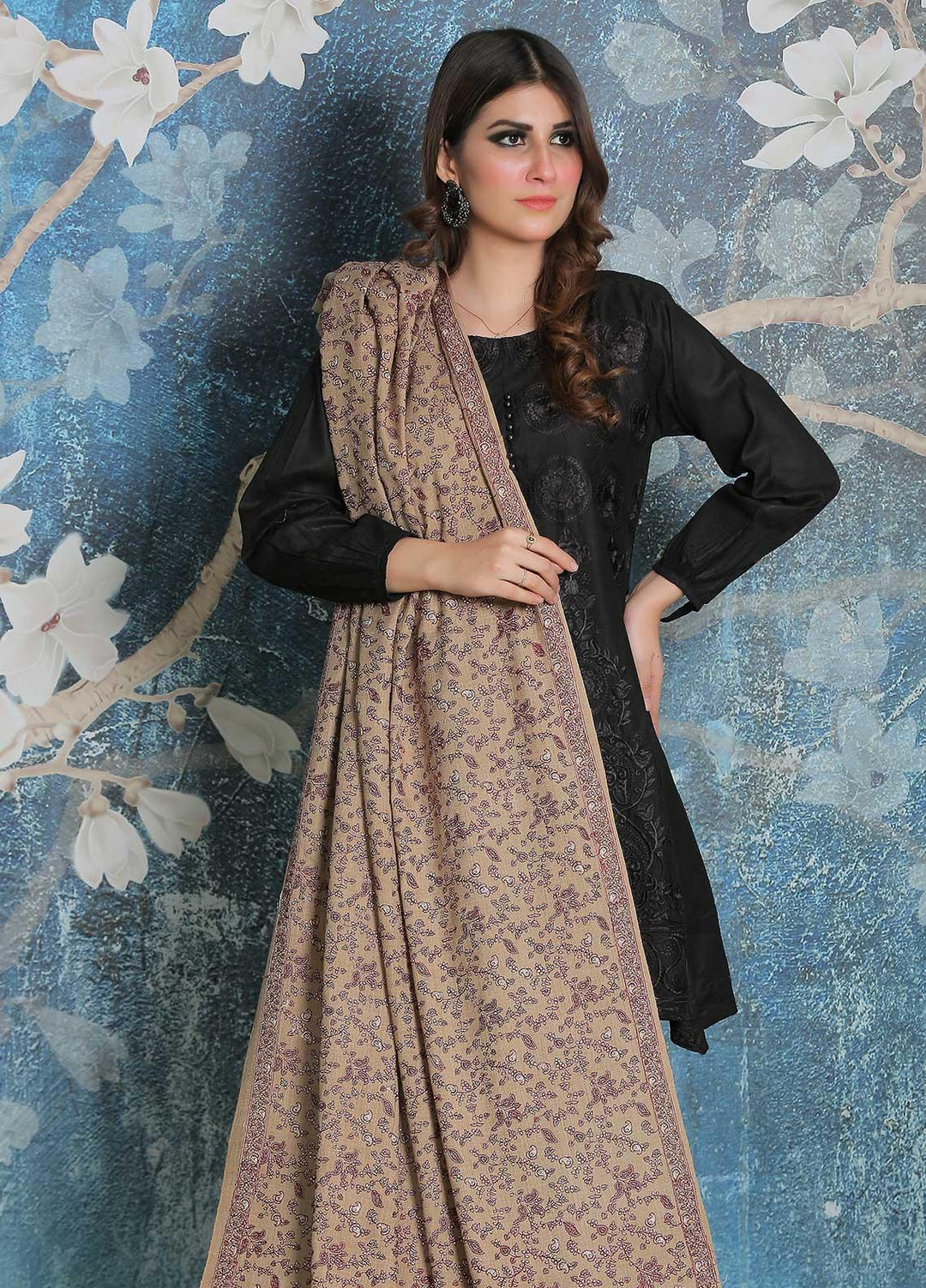 Sanaulla Exclusive Range Pashmina Shawl SU21PP AKP-11 Fawn-3 Pure Pashmina Shawls