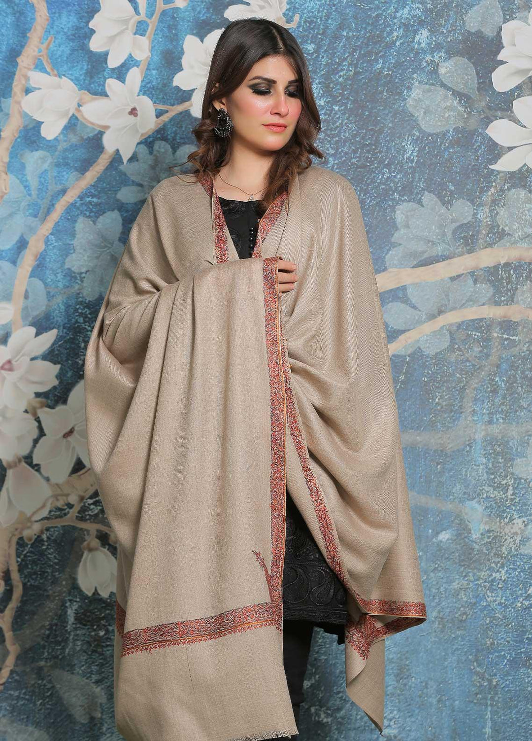 Sanaulla Exclusive Range Pashmina Shawl SU21PP AKP-35 Brown-2 Pure Pashmina Shawls