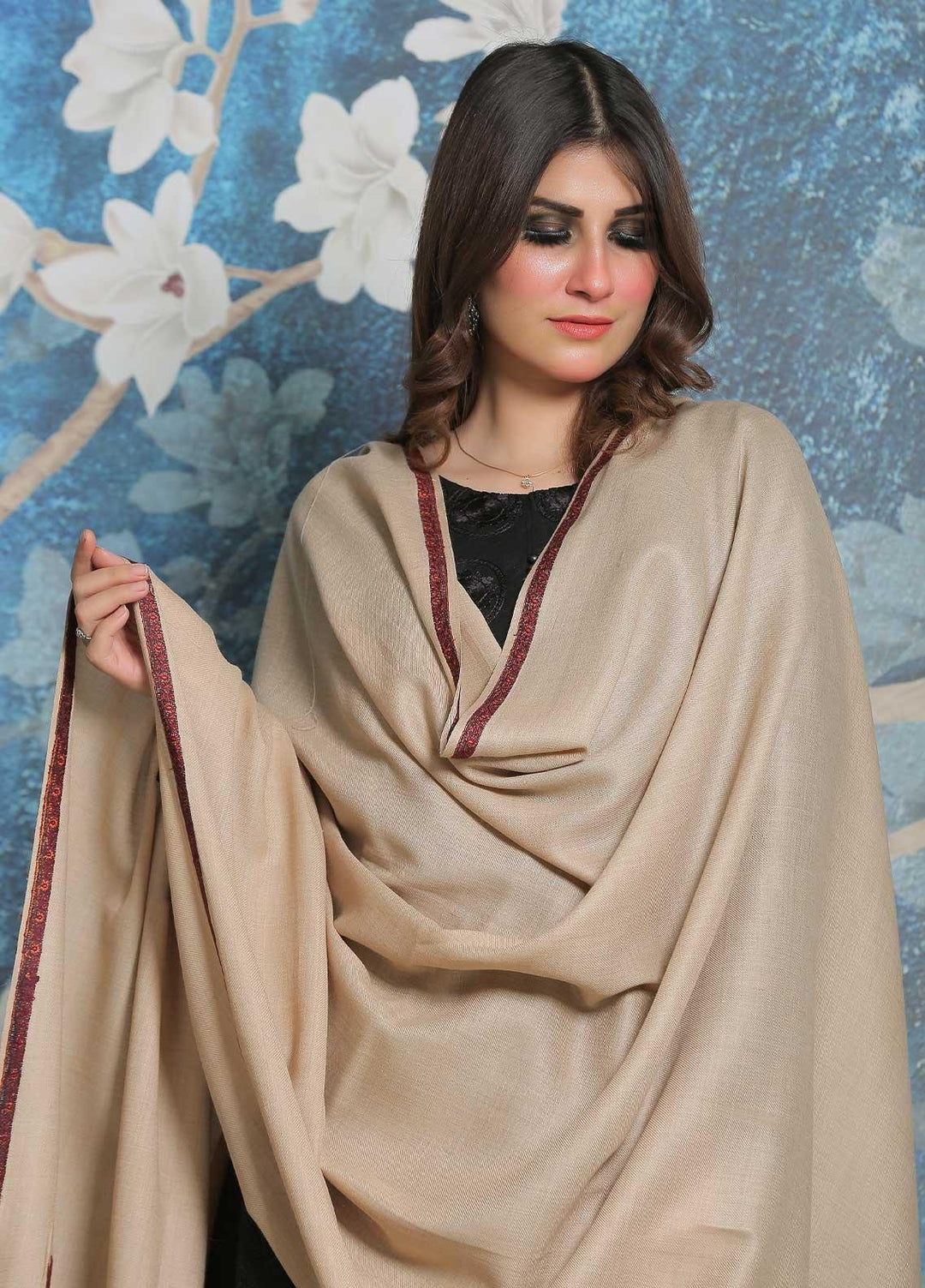 Sanaulla Exclusive Range Pashmina Shawl SU21PP AKP-36 Fawn-1 Pure Pashmina Shawls