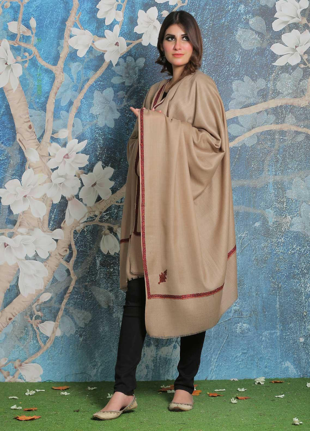 Sanaulla Exclusive Range Pashmina Shawl SU21PP AKP-36 Brown-2 Pure Pashmina Shawls