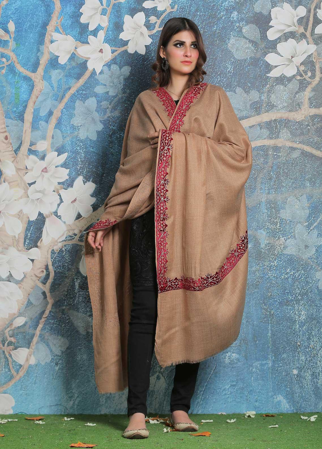 Sanaulla Exclusive Range Pashmina Shawl SU21PP AKP-40 Brown-3 Pure Pashmina Shawls