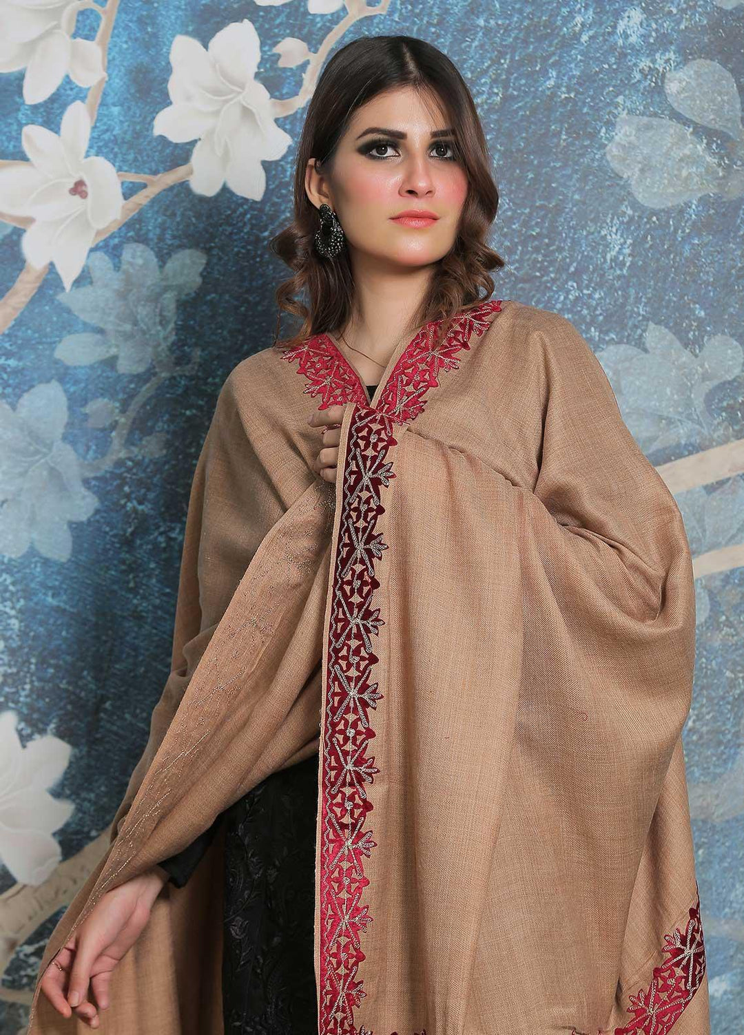 Sanaulla Exclusive Range Pashmina Shawl SU21PP AKP-40 Brown-3 Pure Pashmina Shawls