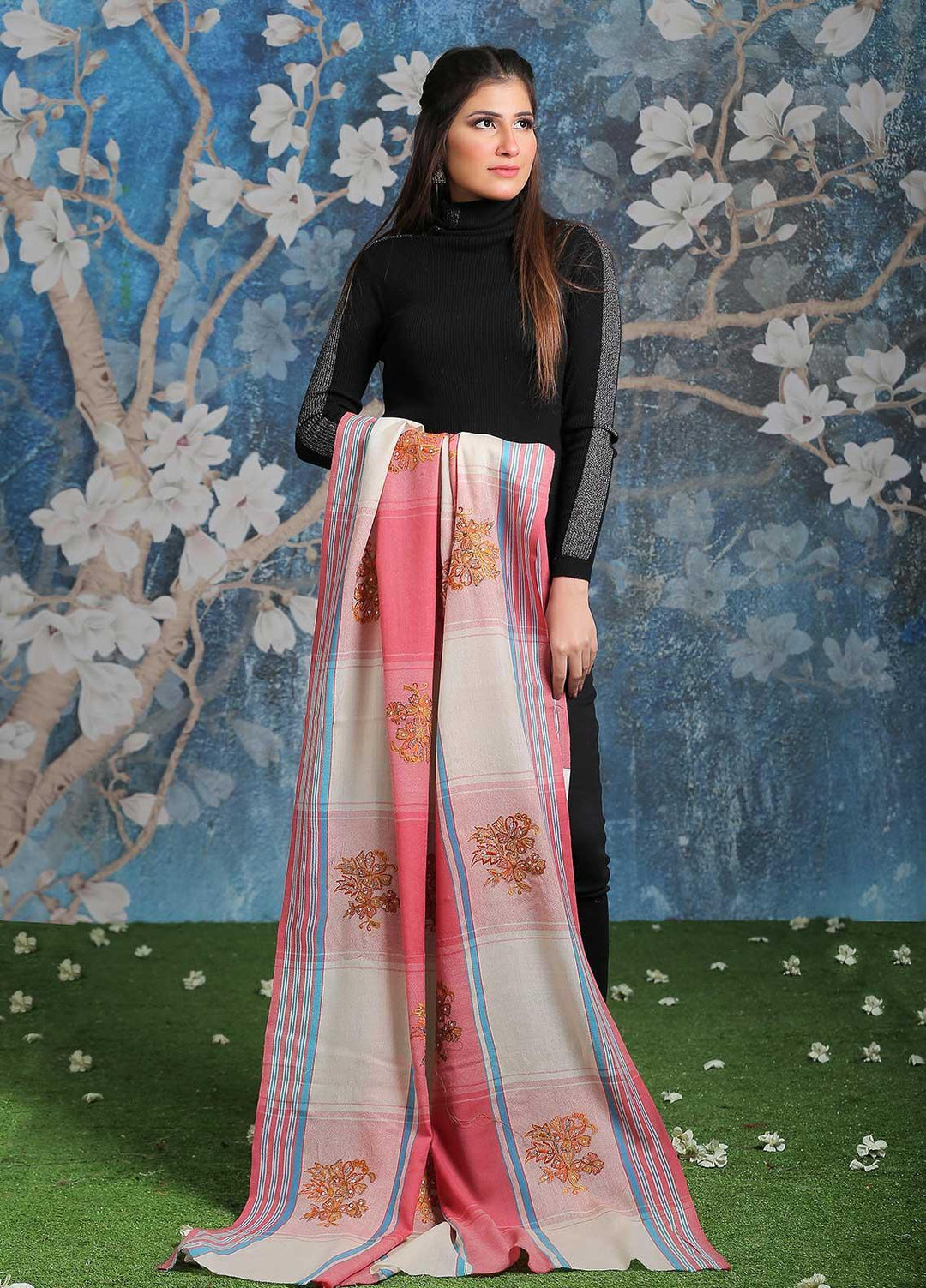 Sanaulla Exclusive Range Embroidered Pashmina Shawl SU21PP Multi D-02 Pure Pashmina Shawls