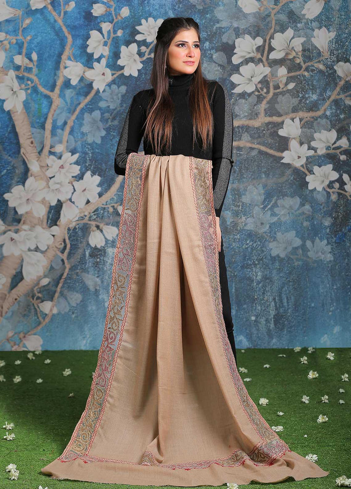 Sanaulla Exclusive Range Embroidered Pashmina Shawl SU21PP MIR-369 Fawn8 Pure Pashmina Shawls