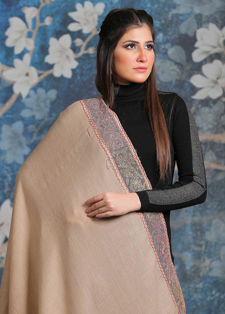 Sanaulla Exclusive Range Embroidered Pashmina Shawl SU21PP MIR-369 Fawn8 Pure Pashmina Shawls