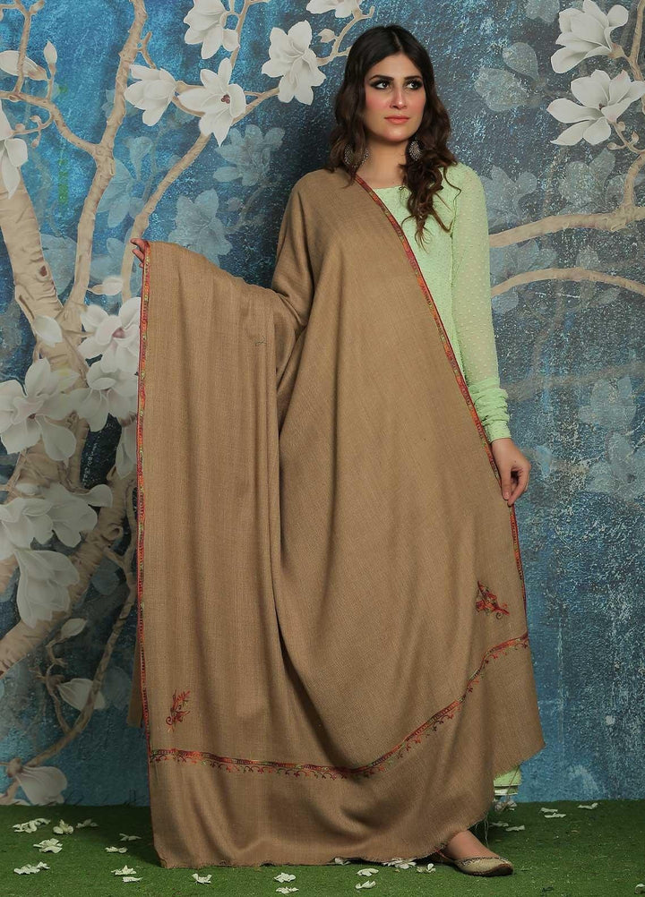 Sanaulla Exclusive Range  Pashmina  Shawl SU21PP MIR-06 Brown - Pure Pashmina Shawls