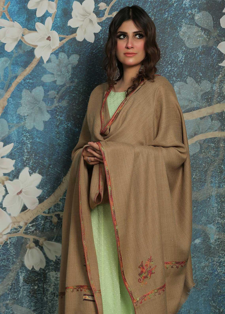 Sanaulla Exclusive Range  Pashmina  Shawl SU21PP MIR-06 Brown - Pure Pashmina Shawls