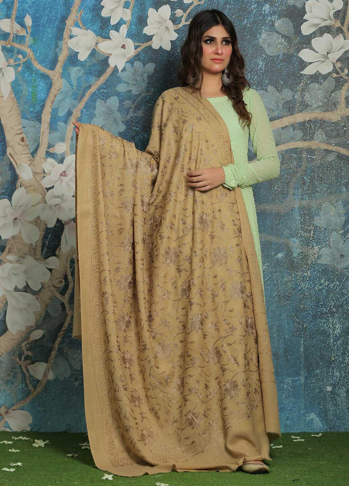 Sanaulla Exclusive Range  Pashmina  Shawl SU21PP MIR-13 Fawn - Pure Pashmina Shawls