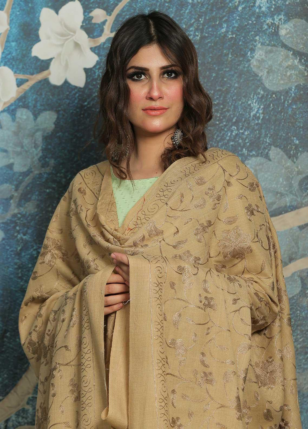 Sanaulla Exclusive Range  Pashmina  Shawl SU21PP MIR-13 Fawn - Pure Pashmina Shawls