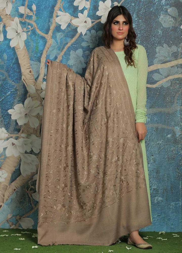 Sanaulla Exclusive Range  Pashmina  Shawl SU21PP MIR-13 Brown 1 - Pure Pashmina Shawls