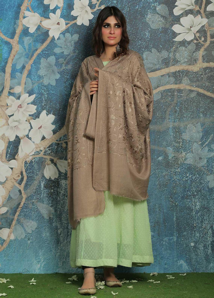 Sanaulla Exclusive Range  Pashmina  Shawl SU21PP MIR-13 Brown 1 - Pure Pashmina Shawls