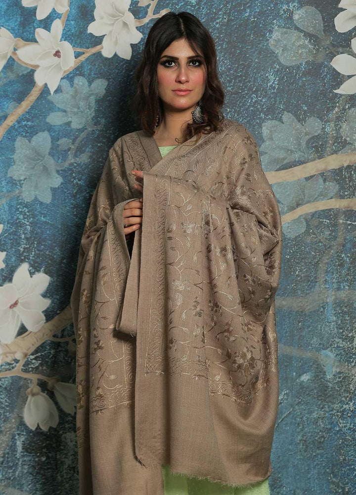 Sanaulla Exclusive Range  Pashmina  Shawl SU21PP MIR-13 Brown 1 - Pure Pashmina Shawls