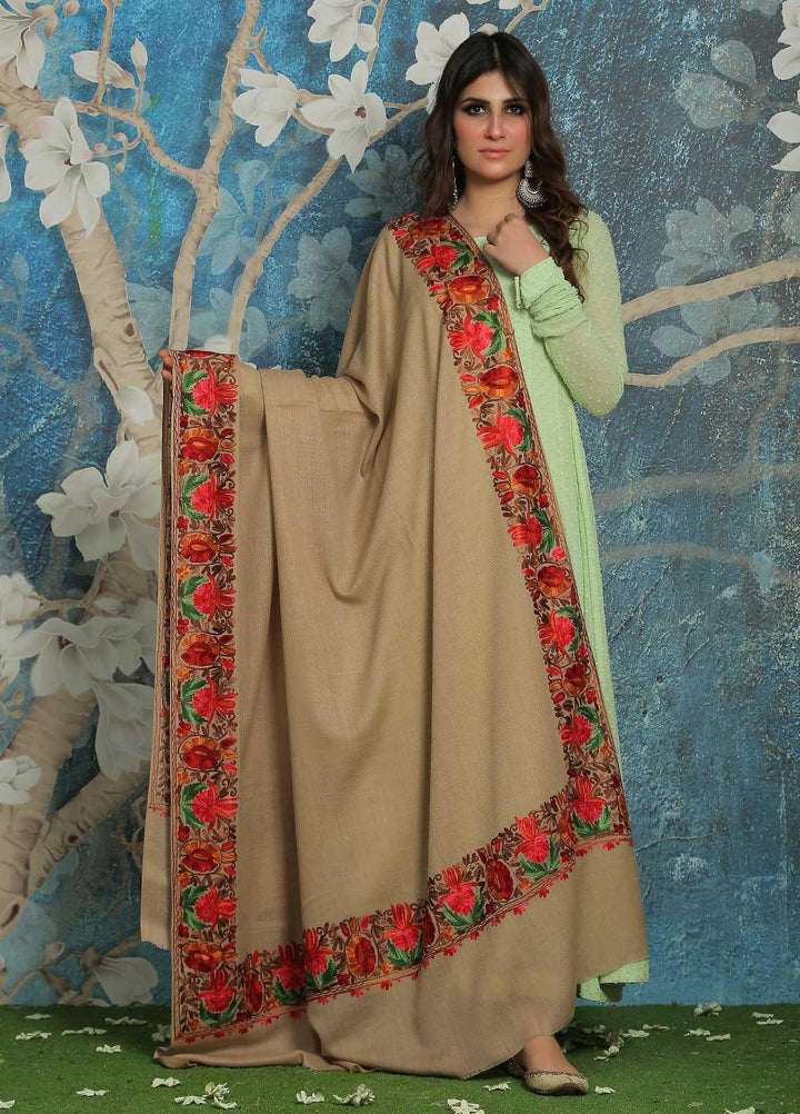 Sanaulla Exclusive Range  Pashmina  Shawl SU21PP MIR-15 Brown 2 - Pure Pashmina Shawls