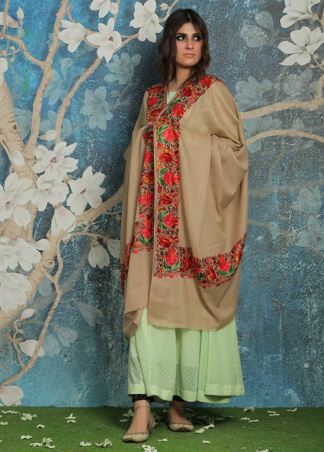 Sanaulla Exclusive Range  Pashmina  Shawl SU21PP MIR-15 Brown 2 - Pure Pashmina Shawls