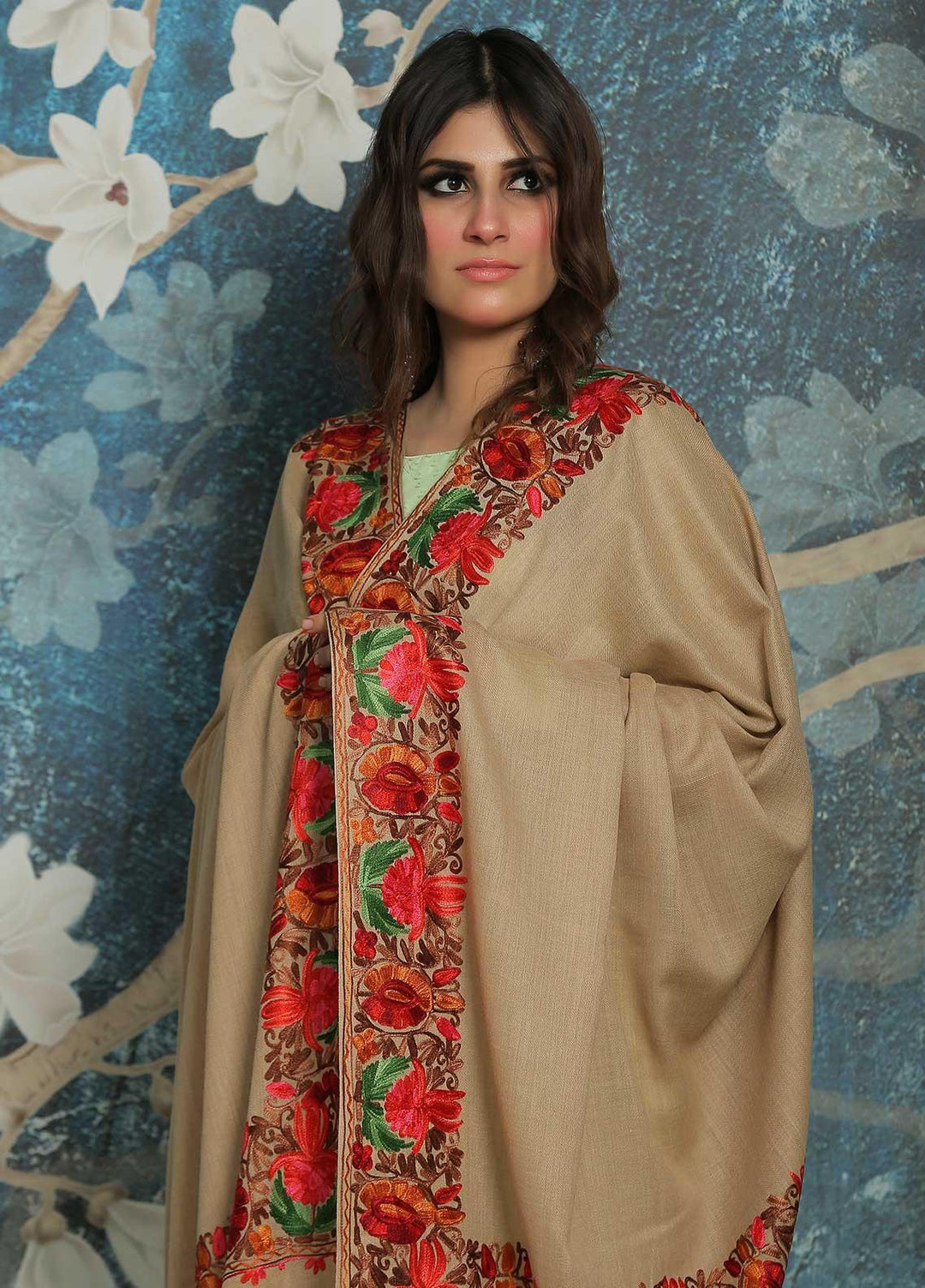 Sanaulla Exclusive Range  Pashmina  Shawl SU21PP MIR-15 Brown 2 - Pure Pashmina Shawls