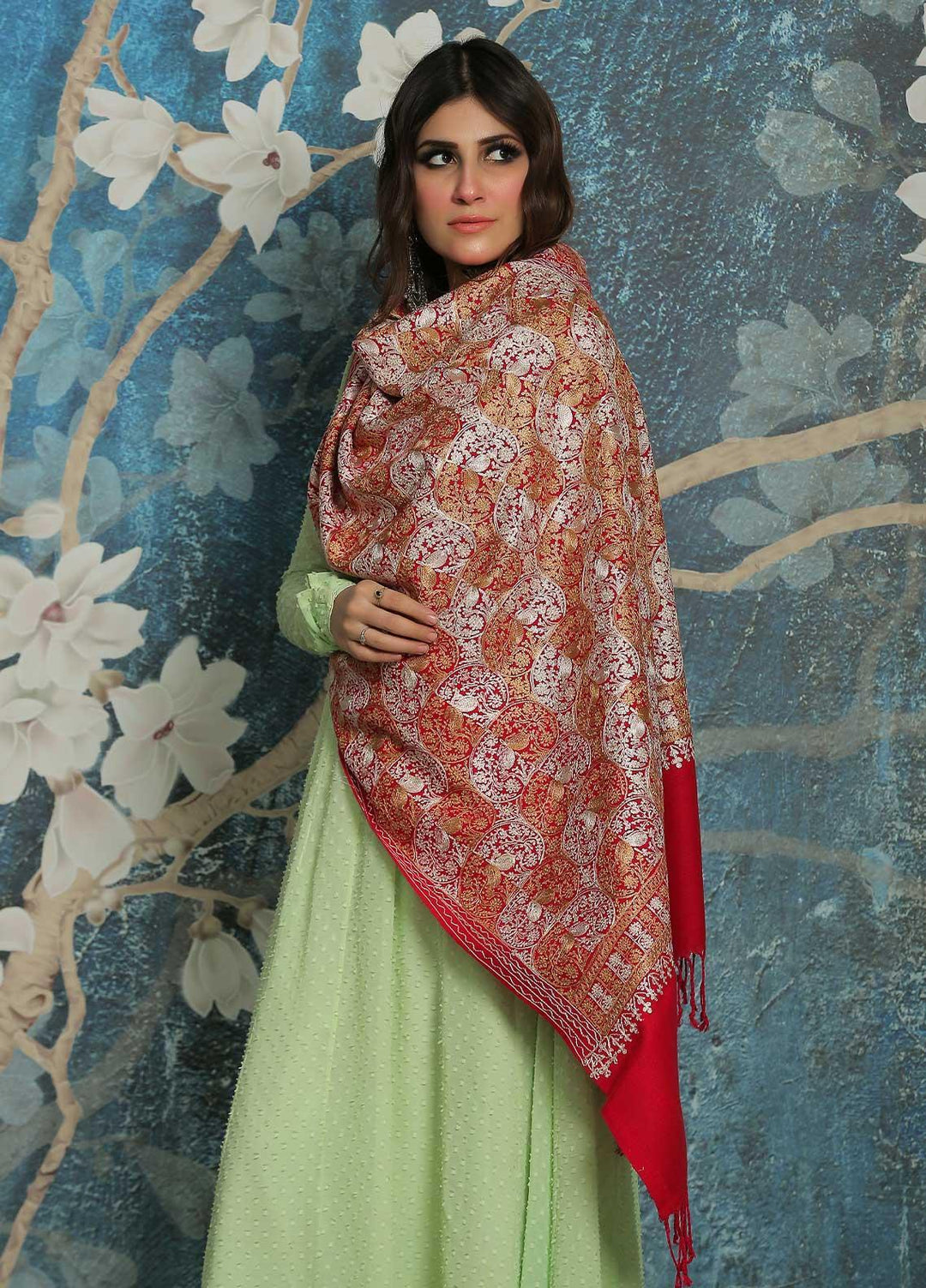 Sanaulla Exclusive Range  Pashmina  Shawl SU21PP MIR-24 Pink 1 - Pure Pashmina Shawls