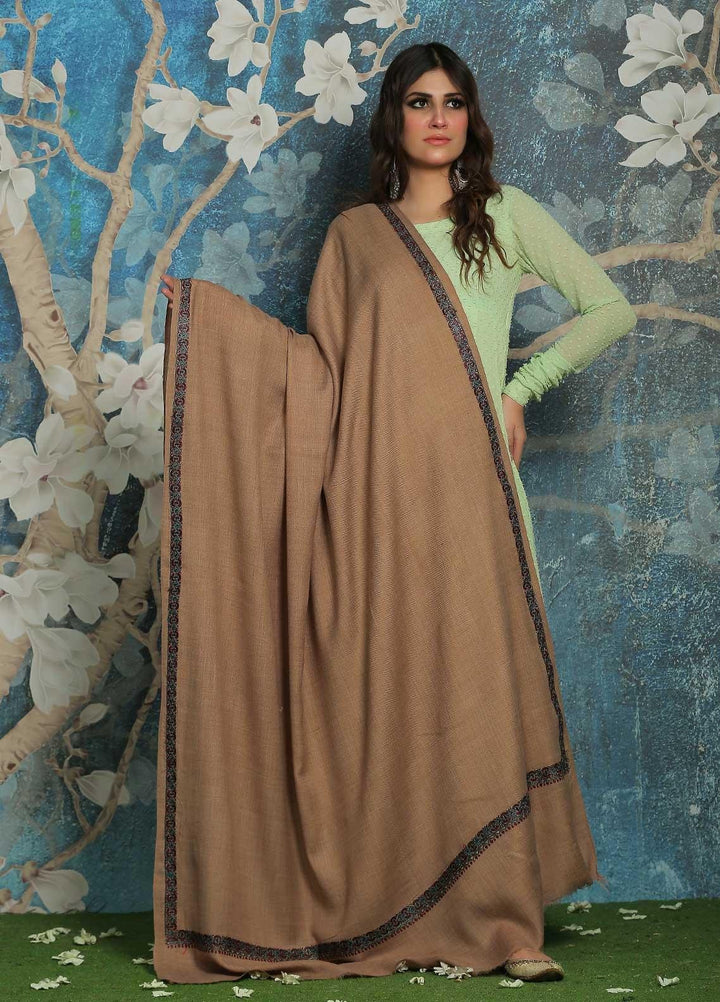 Sanaulla Exclusive Range  Pashmina  Shawl SU21PP AKP-07 Fawn-1 - Pure Pashmina Shawls
