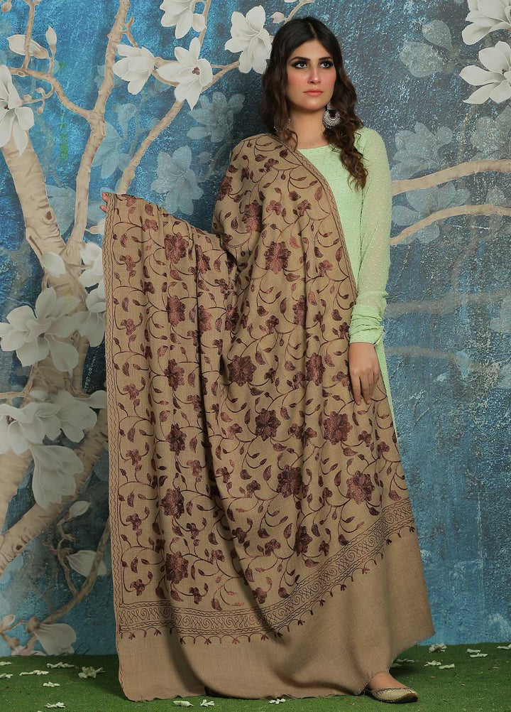 Sanaulla Exclusive Range  Pashmina  Shawl SU21PP AKP-10 Brown-4 - Pure Pashmina Shawls