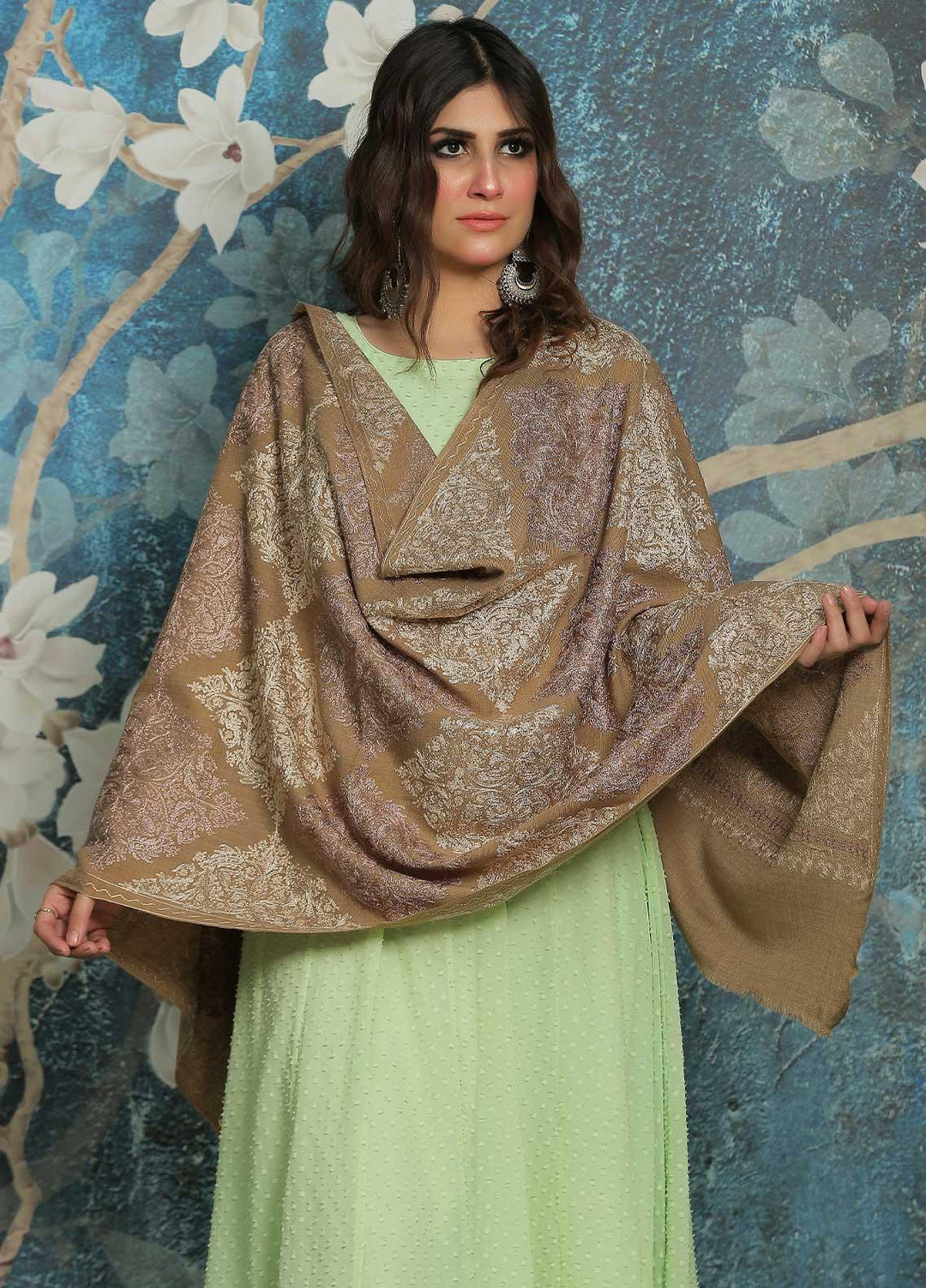 Sanaulla Exclusive Range  Pashmina  Shawl SU21PP AKP-23 L Brown-6 - Pure Pashmina Shawls