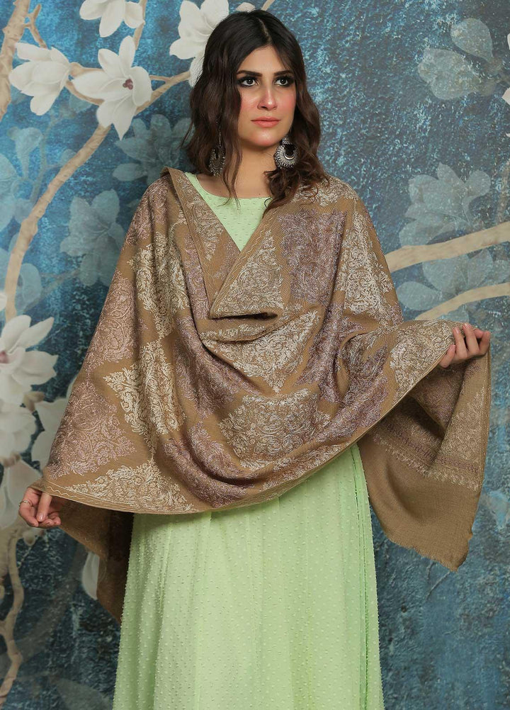 Sanaulla Exclusive Range  Pashmina  Shawl SU21PP AKP-23 L Brown-6 - Pure Pashmina Shawls