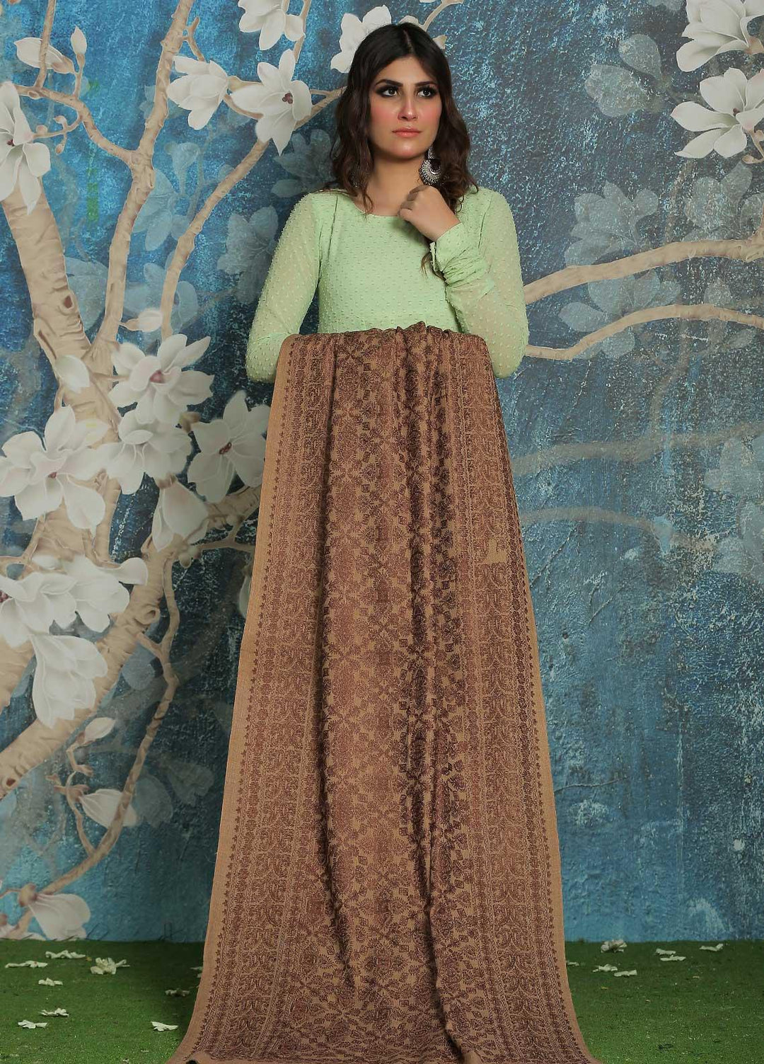 Sanaulla Exclusive Range  Pashmina  Shawl SU21PP AKP-23 L Brown-15 - Pure Pashmina Shawls