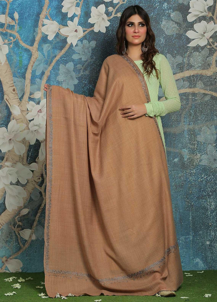 Sanaulla Exclusive Range  Pashmina  Shawl SU21PP AKP-39 Brown-1 - Pure Pashmina Shawls