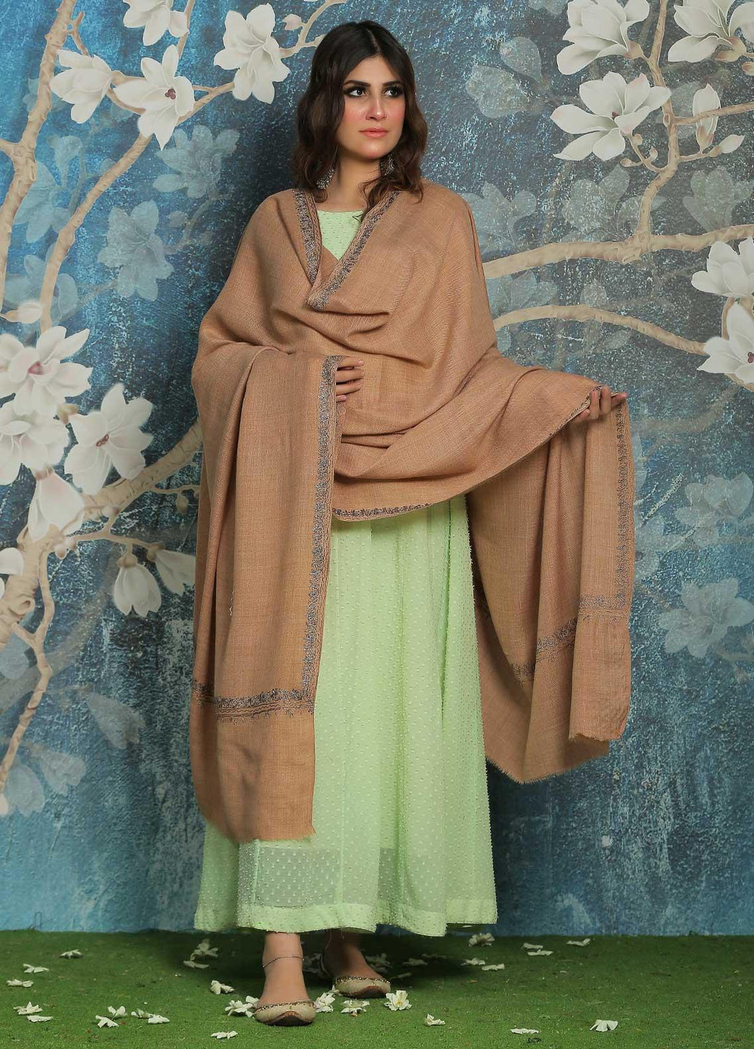 Sanaulla Exclusive Range  Pashmina  Shawl SU21PP AKP-39 Brown-1 - Pure Pashmina Shawls