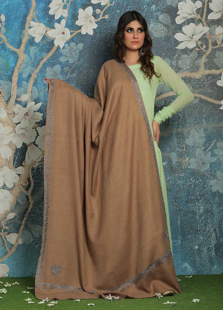 Sanaulla Exclusive Range  Pashmina  Shawl SU21PP AKP-39 Brown-3 - Pure Pashmina Shawls