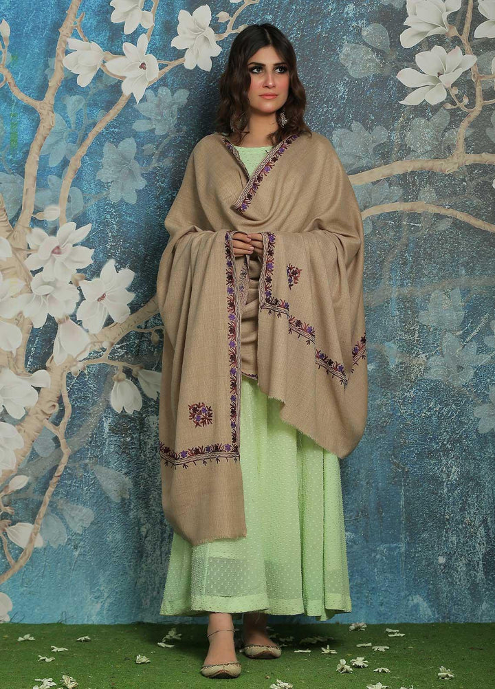 Sanaulla Exclusive Range  Pashmina  Shawl SU21PP AKP-39 Beige-2 - Pure Pashmina Shawls