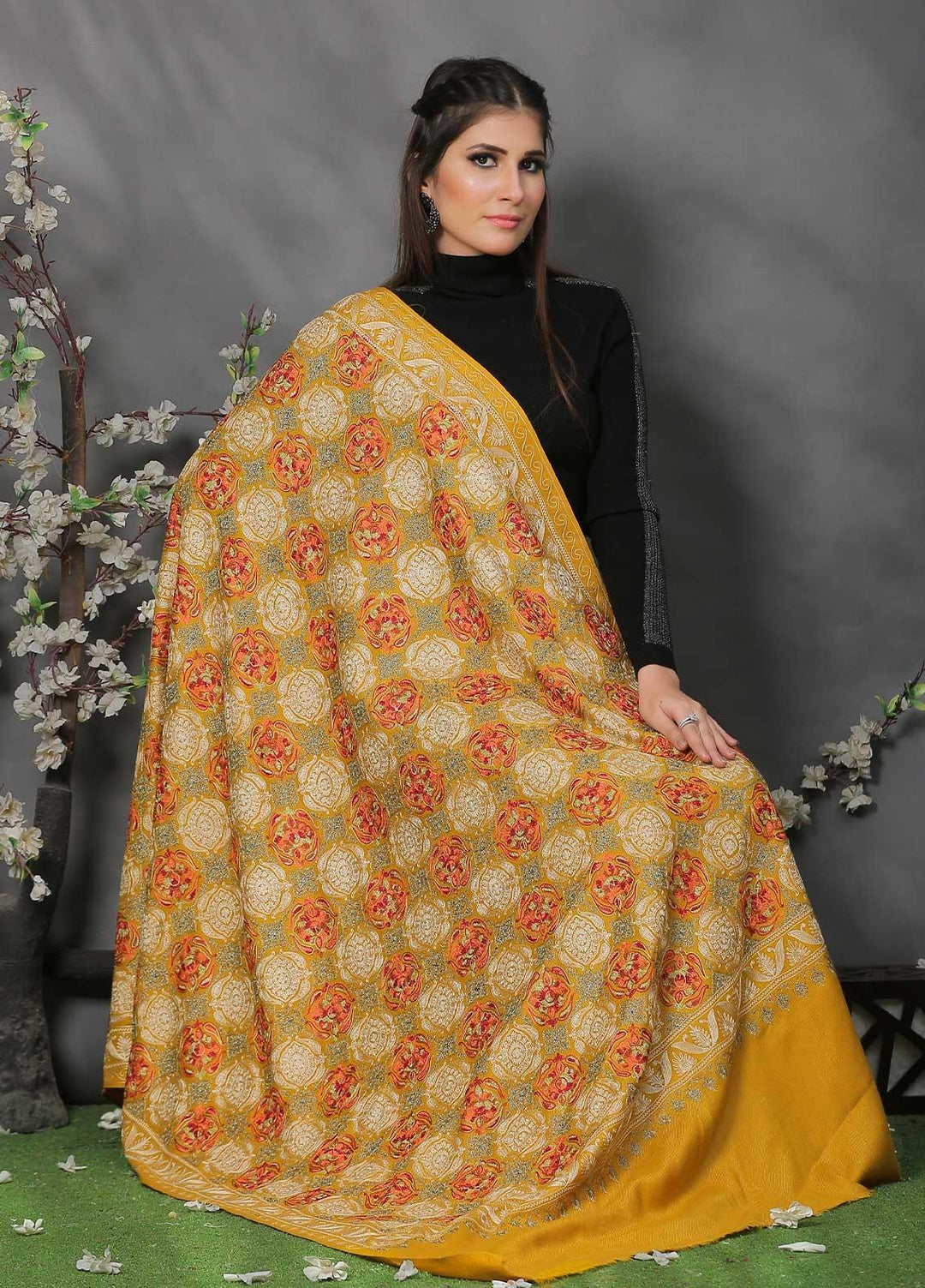 Sanaulla Exclusive Range Pashmina Shawl SU21PP AKP-02 Lemon Pure Pashmina Shawls