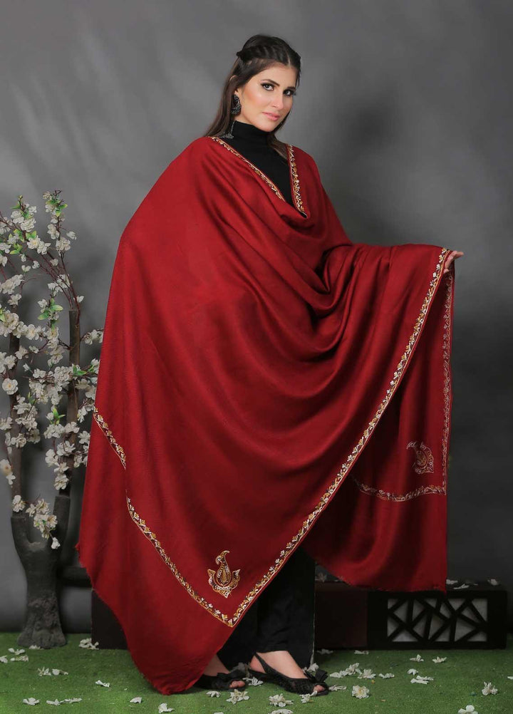Sanaulla Exclusive Range Pashmina Shawl SU21PP AKP-05 Red Pure Pashmina Shawls