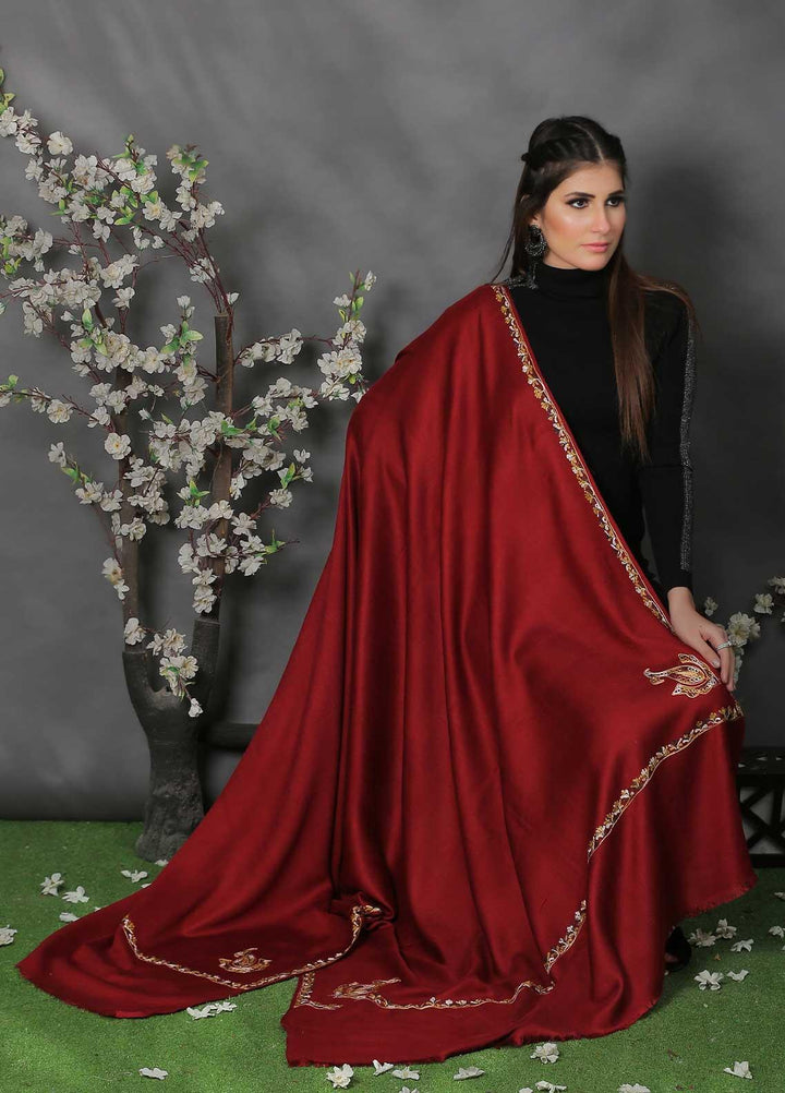 Sanaulla Exclusive Range Pashmina Shawl SU21PP AKP-05 Red Pure Pashmina Shawls
