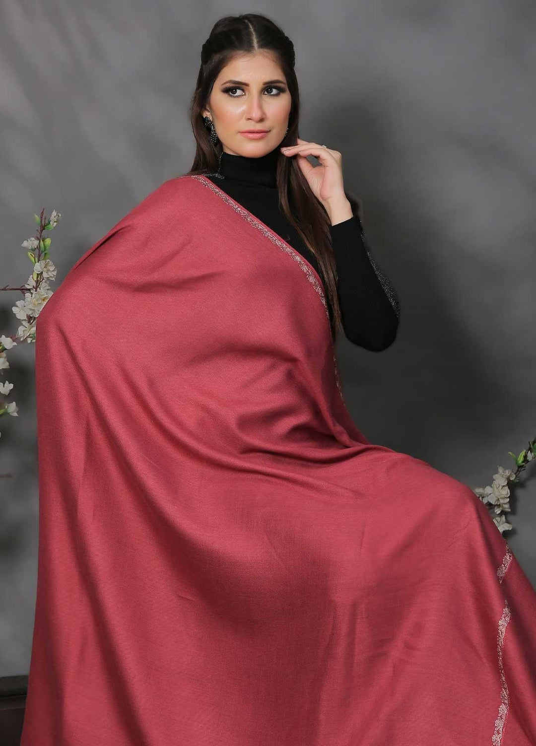 Sanaulla Exclusive Range Pashmina Shawl SU21PP AKP-05 Pink Pure Pashmina Shawls