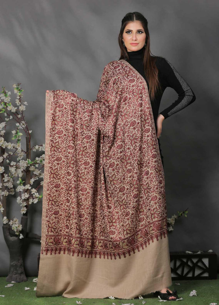Sanaulla Exclusive Range Pashmina Shawl SU21PP AKP-24 Brown-4 Pure Pashmina Shawls