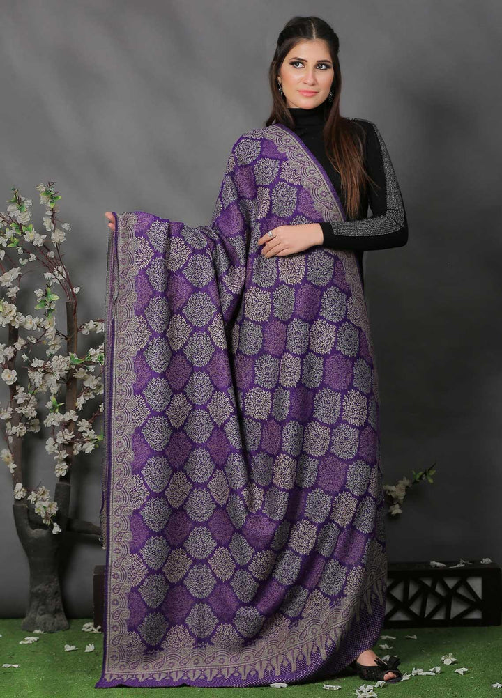 Sanaulla Exclusive Range Pashmina Shawl SU21PP AKP-50 Purple-2 Pure Pashmina Shawls