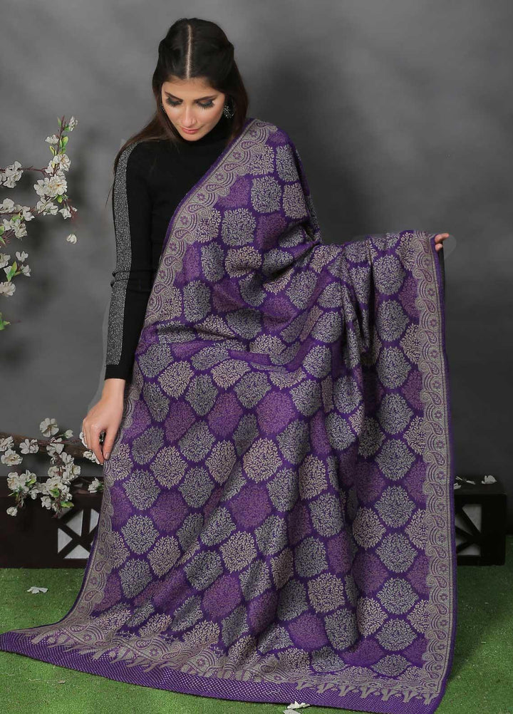 Sanaulla Exclusive Range Pashmina Shawl SU21PP AKP-50 Purple-2 Pure Pashmina Shawls