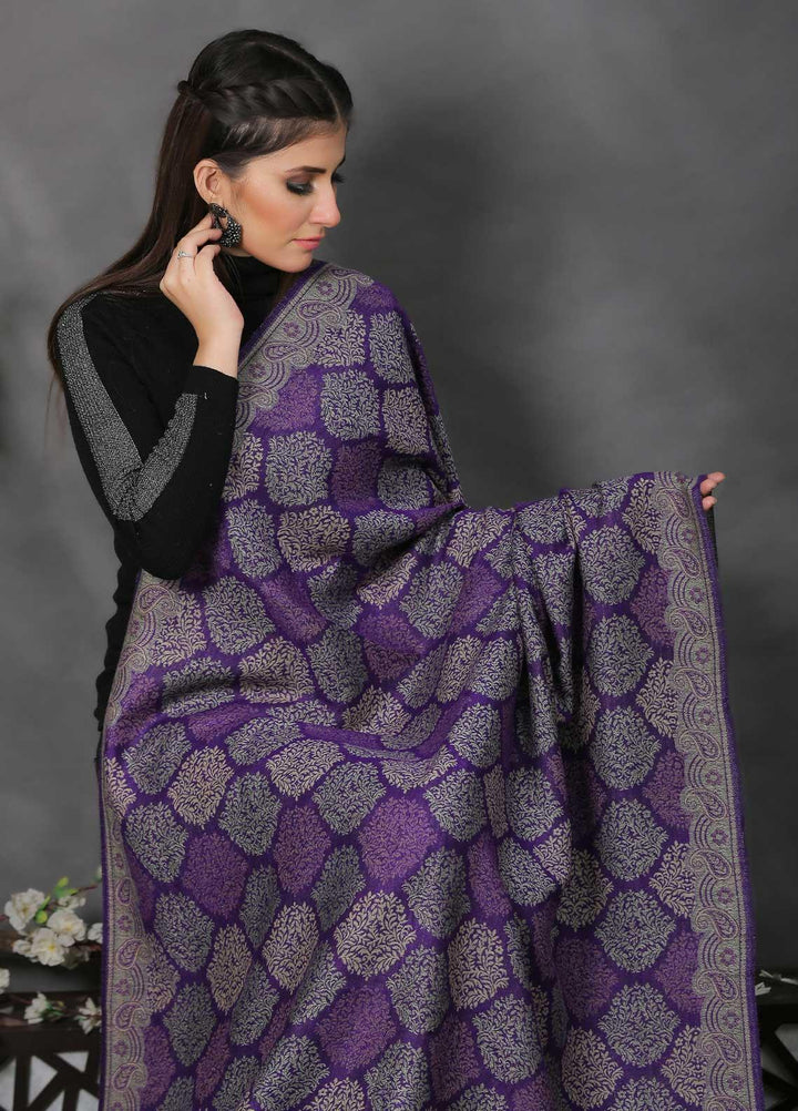 Sanaulla Exclusive Range Pashmina Shawl SU21PP AKP-50 Purple-2 Pure Pashmina Shawls