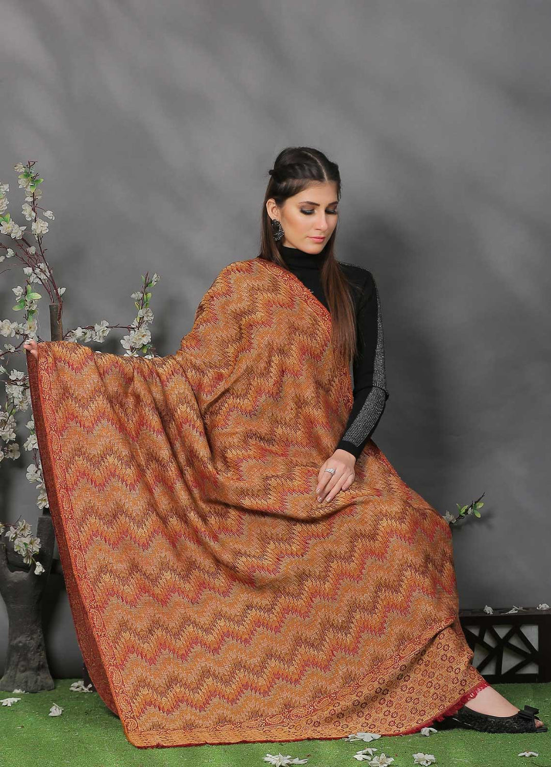 Sanaulla Exclusive Range Pashmina Shawl SU21PP AKP-50 Maroon-4 Pure Pashmina Shawls