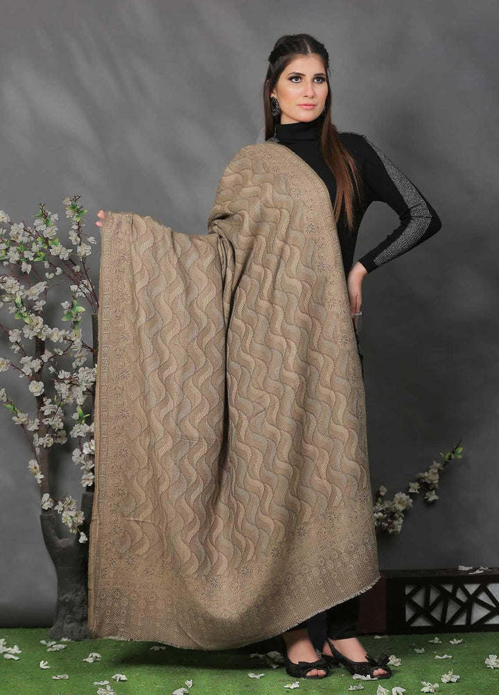 Sanaulla Exclusive Range Pashmina Shawl SU21PP AKP-50 D Brown-6 Pure Pashmina Shawls