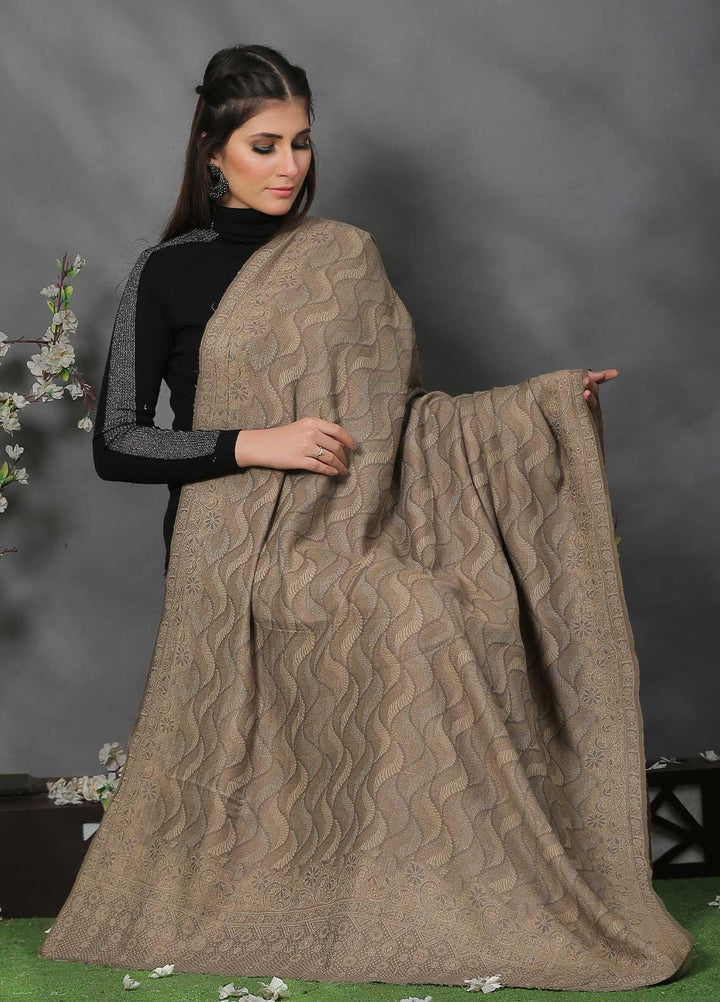 Sanaulla Exclusive Range Pashmina Shawl SU21PP AKP-50 D Brown-6 Pure Pashmina Shawls